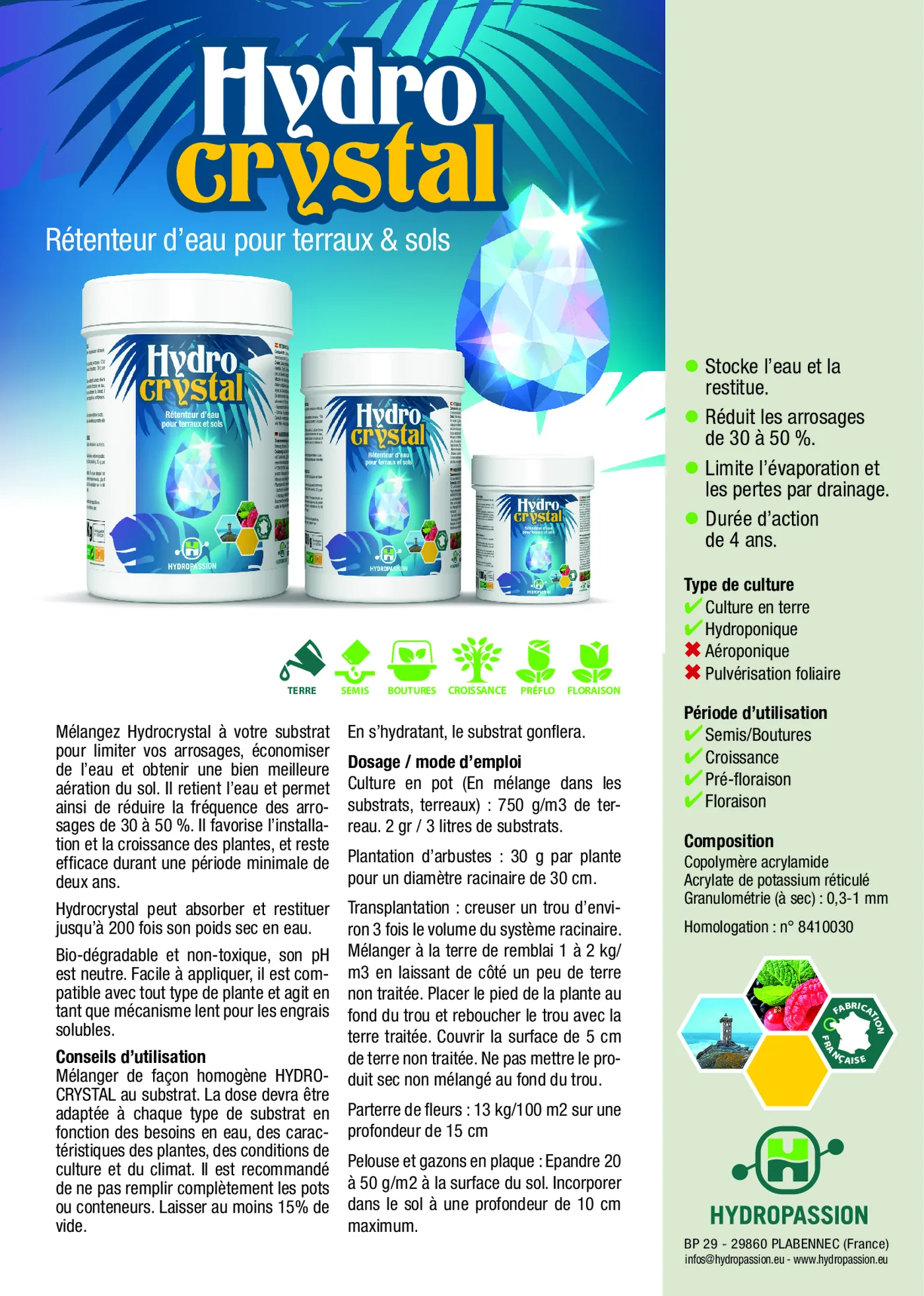 Guide Hydropassion des dosages et usages d’Hydrocrystal