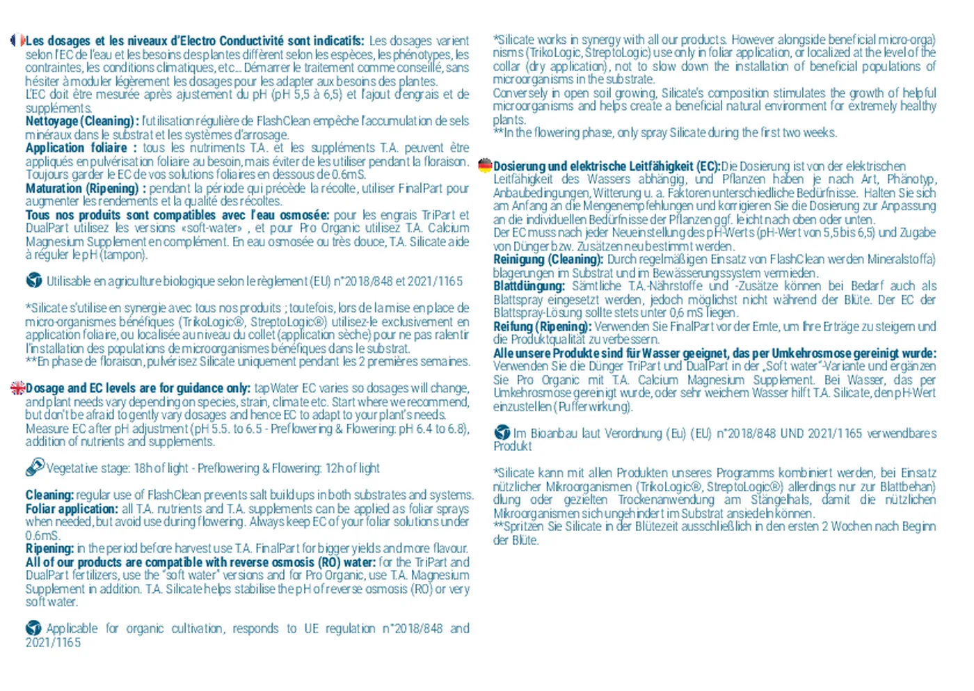Tableau d’application Terra Aquatica avec recommandations pour Calcium Magnesium Supplement